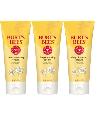 Burt's Bees Face Wash Deep Facial Cleansing Cream College Back to School Dorm Essentials All Natural Cleanser with Chamomile 6 Ounce (Pack of 3) (Packaging May Vary)