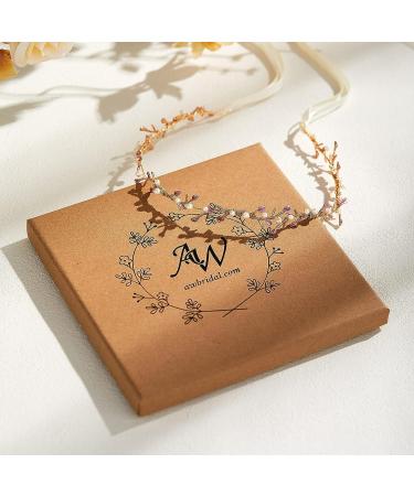 Gold Wedding Hair Accessories with Purple Crystal Pearl Leaves Headband - Bridal Headpieces for Women and Girls - Buy Online on GoSupps.com