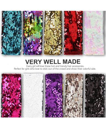 YGDZ Sequins Headbands for Girls - 10pcs Glitter Elastic Hair Bands, 1.8 Inches Wide - Buy Online on GoSupps.com