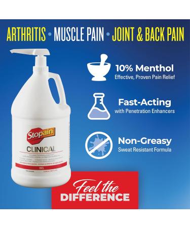 Stopain Pain Relief Clinical Gel Gallon Made in USA Maximum Performance Pain Relief with 10% Menthol plus Glucosamine for Muscle Aches Joint Pain and Arthritis - Buy Online on GoSupps.com