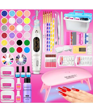 Acrylic Nail Kit Acrylic Powder Set Professional Acrylic with Everything for Beginners,Glitter Nail Art Nail Tips with Nail Drill and UV LED Nail Lamp (multicolor kit)