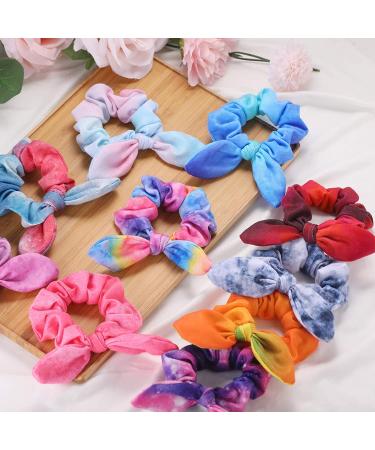 Bow Scrunchies: Funtopia 12 Pcs Cute Rabbit Bunny Ear Scrunchies - Colorful Tie Dye Hair Ties for Women, Girls, Kids - Buy Online on GoSupps.com
