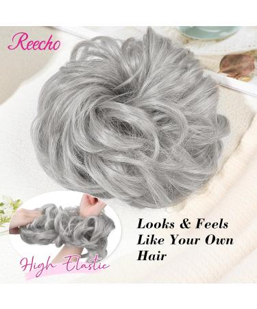 REECHO Silver Grey Messy Bun Updo Hair Piece for Women - Synthetic Tousled Bun Donut Accessory Scrunchie - Buy Online on GoSupps.com