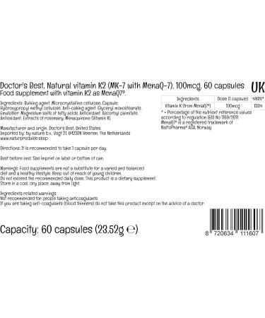Doctor's Best Vitamin K2 MK-7 100mcg - 60 Vegan Capsules | Lab Tested, Gluten & SOYA Free - Buy Online on GoSupps.com