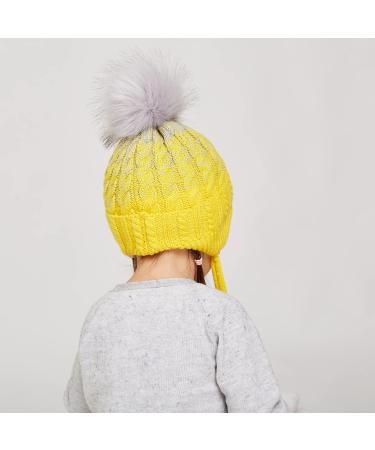 LANGZHEN Toddler Kids Winter Earflap Knit Hat | Fleece Lined Beanie for Baby Boys Girls 2-4 Years - Yellow - Buy Online on GoSupps.com