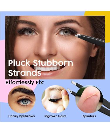 Wamza Slanted Eyebrow Tweezers for Women & Men - Stainless Steel Precision Hair Pluckers for Chin & Fine Hair - Black - 1 Pack - Buy Online on GoSupps.com