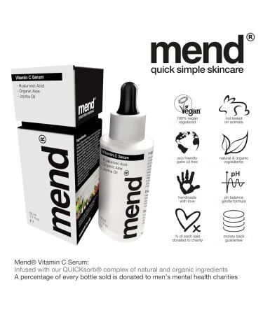 Buy Mend Vitamin C Serum 50ml - Fast-Absorbing Anti-Aging Skincare | Vegan & Organic | Luxury Gift Box | 5% Hyaluronic Acid for Men & Women - Buy Online on GoSupps.com