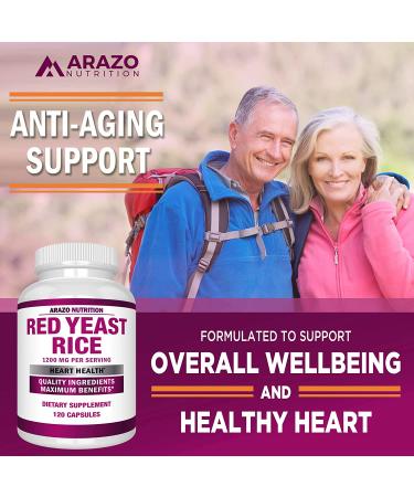 Red Yeast Rice Extract 1200mg Citrinin Free Vegetarian Supplement - 120 Capsules by Arazo Nutrition - Buy Online on GoSupps.com