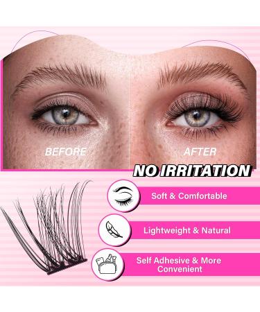 PRO Self Adhesive Eyelashes Kit - 120pcs Lash Clusters & Essentials | Easy Home Application | Lash Fixative Remover & Applicator Included - Begonia D-10-18mix - Buy Online on GoSupps.com
