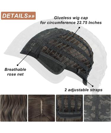 FAELBATY Short Bob Brown Wig with Air Bangs for Women - Curly Wavy Synthetic Cosplay Costume Wig in Natural Black/Dark Brown - 12 Inch - Buy Online on GoSupps.com