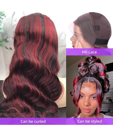 Burgundy Highlight Ombre Lace Front Wig 200% Density 12A Red and Black Human Hair 20 Inch - Buy Online on GoSupps.com