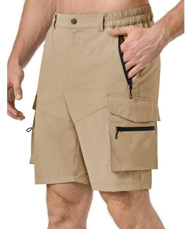 Pausel Men's Hiking Tactical Shorts Cargo Quick Dry Outdoor Golf Shorts with 5 Pockets for Work Camping Fishing Yellow Khaki Medium