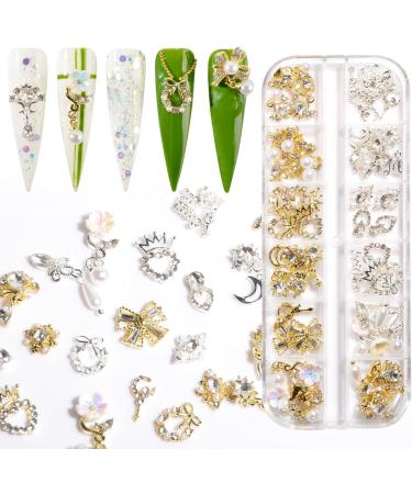 Weilusi 48pcs Gold Silver Nail Art Crystal Charms Zircon Metal Pendant Gem Jewelry for 3D Nail Design - Buy Online on GoSupps.com