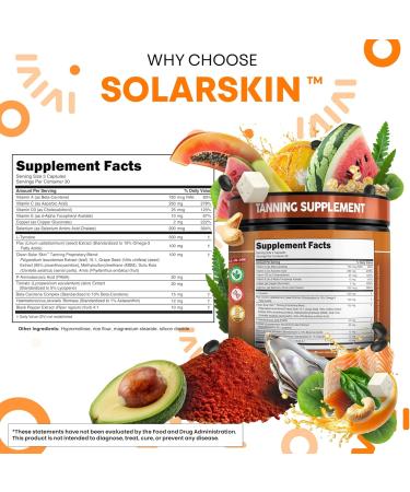Solar Skin Astaxanthin Tanning Supplement Lycopene L-Tyrosine Vitamins A C D E PABA Beta Carotene Selenium Grapeseed Extract Omega 3 Flax Seed Copper Capsules by Clea Nutra - Buy Online on GoSupps.com