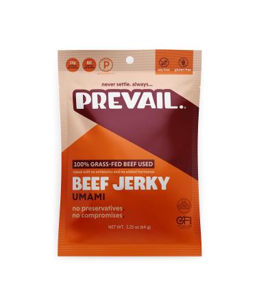 PREVAIL - Grass Fed Beef Jerky Snack Packs | Bulk Beef Jerky | Low Sodium, Keto friendly, Paleo Certified | Soy & Gluten-Free | Umami Beef 12g Per Servings | Pack of 3 Umami Beef Jerky 3 Pack (2.25oz each bag)