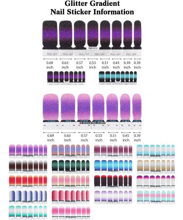 Glitter Gradient Nail Polish Sticker Full Wraps for Women - 20 Sheets | Self-Adhesive Nail Decals with File for Manicure Decorations - Buy Online on GoSupps.com