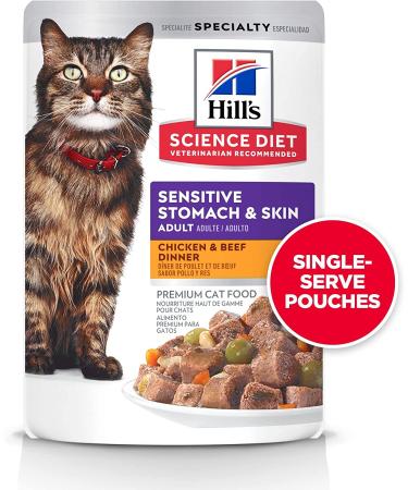 Hill's Science Diet Adult Sensitive Stomach & Skin Wet Cat Food Pouch - Chicken & Beef - 2.8 oz - 24 Pack - Buy Online on GoSupps.com