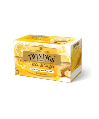 Twinings Lemon & Ginger Tea 25 tea bags x 1.5g 37.5g a spicy mixture with the finest lemon and ginger taste which puts them in sparkling mood.Tea 12 Pack (12 x 38 g) lemon tea 12 x 38 g