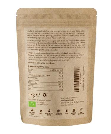 Organic Vegan Carob Powder - Sugar-Free Caffeine-Free Cocoa Substitute | Pureeraw 1kg - Fiber-Rich Low-Fat Mineral Boost | Ideal for Drinking Chocolate & Baking - Buy Online on GoSupps.com