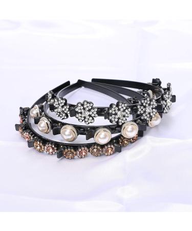 NAISIER 3-Piece Fashion Headband Set for Women and Girls - Double Bangs Hairstyle Hair Accessories with Twist Plait, Braided Design, and Clips - Flower/Pearl Embellishments Included - Buy Online on GoSupps.com