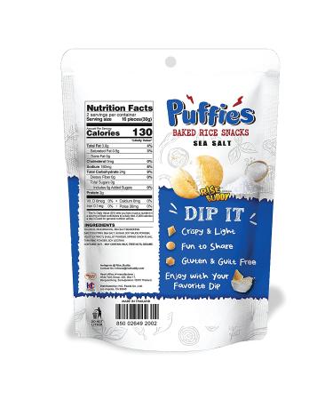 Rise Buddy Puffies - Vegan Plant-based Gluten-free Snack | Baked, Low Cholesterol & GMO-free | On-the-Go Healthy Option - 3 Packs x 2.12 oz (Sea Salt) - Buy Online on GoSupps.com