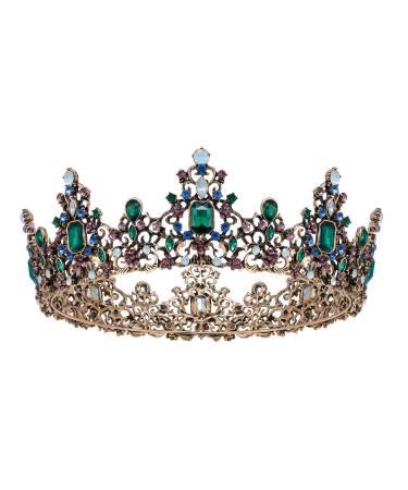 SWEETV Queen Crown for Women - Baroque Wedding Tiaras and Crowns, Jeweled Costume Tiara Princess Crown, Prom Birthday Party Halloween Hair Accessories,Green 2.Green