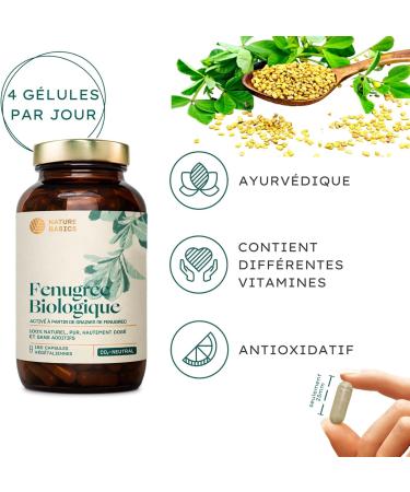 Nature Basics ORGANIC Activated Fenugreek Capsules | Highly Dosed Natural Fenugreek | Daily Dose of 2 600mg | 180 Capsules Without Additives Lab Tested & From Germany - Buy Online on GoSupps.com