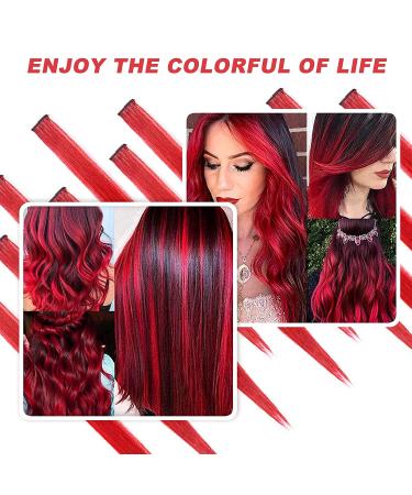 12 PCS Red Hair Extensions Party Highlights - 22 inch Colored Hairpieces Clip in Synthetic Hair Extensions for Halloween - SOYZMYX - Buy Online on GoSupps.com