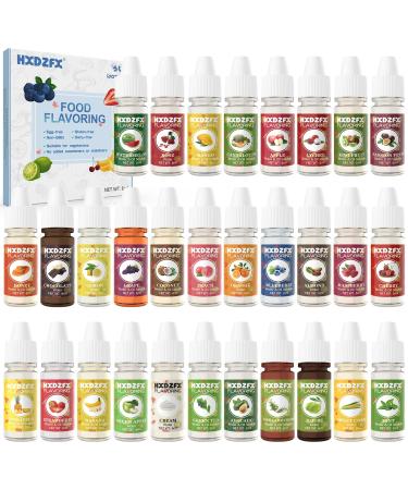 Food Flavoring Oil, 30 Liquid Flavors -Water & Oil Soluble - Concentrated Candy Flavors for lip Balm, Baking, Cooking, Soap and Slime Making - .2 Fl Oz (6 ml) Bottles