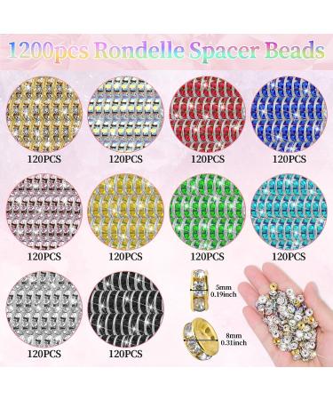 Cludoo 8mm Rhinestone Spacer Beads for Jewelry Making - 1200pcs, 10 Colors Crystal Beads Spacers for Bracelet & Necklace DIY Craft - Buy Online on GoSupps.com