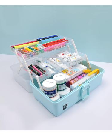 3-Layer Plastic Portable Storage Box - Blue | Multipurpose Organizer for Art, Craft, Cosmetic | Handled Storage Case for Home, School, Office | First Aid Kit Container - Buy Online on GoSupps.com