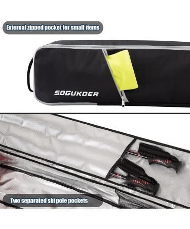 SOGUKOER Padded Ski Bag | Detachable Shoulder Strap | Fits Skis up to 185cm/195cm | Separate Pole Pockets | Ski Straps - Buy Online on GoSupps.com