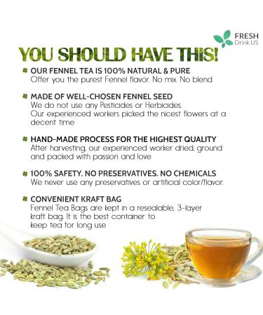 FreshDrinkUS  Premium 75 Fennel Tea Bags  100% Natural & Pure from Fennel Seeds. Fennel Seed Herbal Tea. Fennel Seed Tea. Made with Natural Material Tea Bags. No Sugar  No Caffeine  No Gluten  Vegan. - Buy Online on GoSupps.com