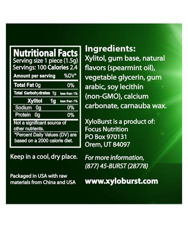 Xyloburst Xylitol Chewing Gum - Spearmint Flavor (150g, 100 Pieces) - Sugar-Free, Dental Health - Buy Online on GoSupps.com