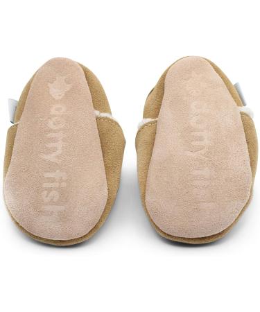 Dotty Fish Suede Baby Slippers | Warm Fleece Lined Infant Toddler Shoes | Non-Slip Soft Sole for Boys Girls | Tan, 0-6 Months to 5-6 Years - Buy Online on GoSupps.com