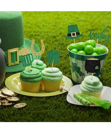 24 PCS St Patrick's Day Cupcake Toppers Glitter Lucky Four Leaf Clover Beer Cupcake Picks for St Patrick's Day Shamrock Theme Baby Shower Birthday Party Cake Decorations (6 styles) Design-6 - Buy Online on GoSupps.com