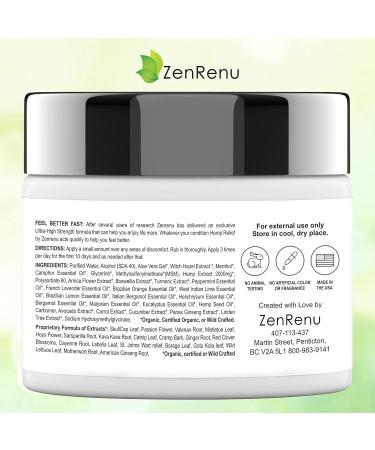 Hemp Cream Maximum Strength - Menthol Rub with Hemp Oil, Arnica, Lavender, Aloe Vera, Kava Kava, & Camphor - Natural Hemp Muscle Rub Cream for Skin, Muscles & Joints - ZenRenu, 4 oz - Buy Online on GoSupps.com