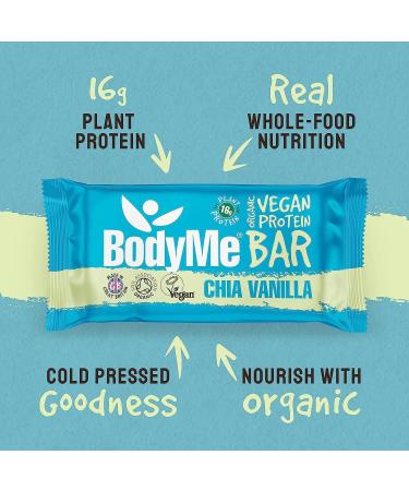Buy Bodyme Bio Vegan Protein Bar - Roh Chia Vanilla | 12 x 60g | Gluten-Free | 16g Complete Vegan Protein | 3 Proteins & All Essential Amino Acids - Perfect Fitness Snack - Buy Online on GoSupps.com