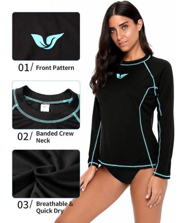 ATTRACO Women's Long Sleeve Rash Guard UPF 50 Swim Shirt | Black Aqua | XX-Large - Buy Online on GoSupps.com