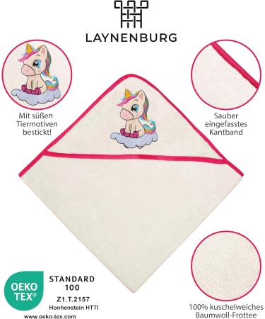 Laynenburg Premium Hooded Baby Towel - 100% Cotton Oeko Tex Unicorn Design (80x80cm) - Perfect for Newborns & Children - Soft Bath Towel for Boys & Girls - Buy Online on GoSupps.com