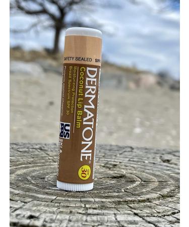 Dermatone Coconut Lip Balm SPF 30 - Moisturizing Long Lasting & Water Resistant | Aloe Tea Tree Oil & Cocoa Seed Butter | Made in USA | Broad-Spectrum Protection | 0.15 oz - Buy Online on GoSupps.com