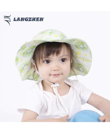 LANGZHEN Baby Girls Beach Sun Protection Hat | Adjustable Toddler Kids Wide Brim Play Hat | Chin Strap | Kiwi 6-12 Months - Buy Online on GoSupps.com