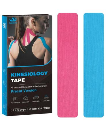 AnjoCare Kinesiology Tape Elastic Therapeutic Sports Tape for Muscles and Joints Sports and Injury Recovery Athletic Sports Tape for Knee Ankle & Shoulder Precut(pink+blue)