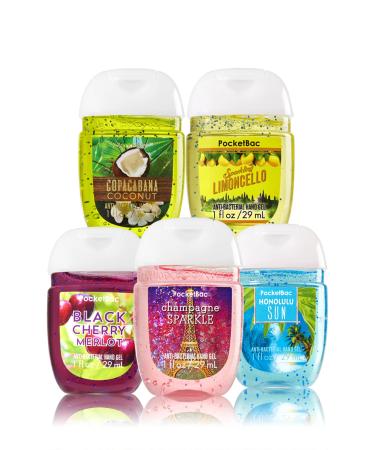 Bath and Body Works Anti-Bacterial Hand Gel 5-Pack PocketBac Sanitizers, Assorted Scents, 1 fl oz each