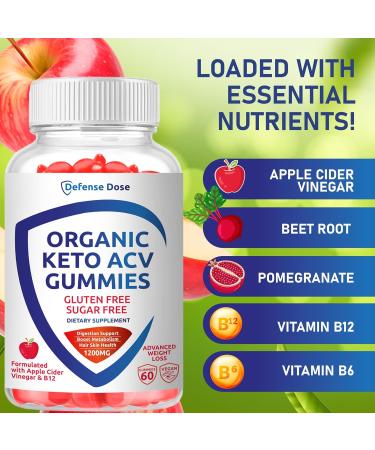 Organic Keto ACV Gummies - Advanced Weight Loss Supplement | Gluten & Sugar Free | Rapid Belly Fat Burner | 1200MG Apple Cider Vinegar for Men & Women - Buy Online on GoSupps.com