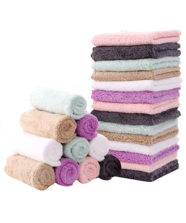 MOON PARK Baby Washcloths, 24 Pack - 8x8 Inches, Small Burp Cloths and Baby Wipes - Microfiber Coral Fleece Ultra Absorbent and Soft for Newborn, Infant and Toddlers - Multicolored 8x8 Inch (Pack of 24) Multicolored