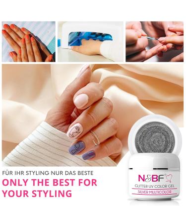 Shop N&BF Glitter Gel 5ml - Silver Multicolor UV LED Color Gel | Made in Germany | Acid-Free Self-Smoothing Nail Art - Buy Online on GoSupps.com