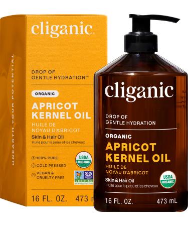 Cliganic Organic Apricot Oil 100% Pure (16oz) - For Skin Hair & Face | Natural Cold Pressed Unrefined 16 Fl Oz (Pack of 1)