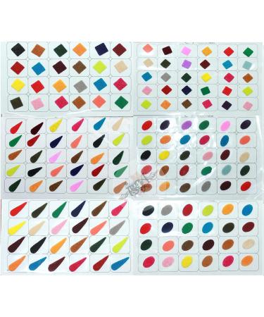 IS4A 486 Bollywood Forehead Stickers Adhesive Body Jewelry - 18 Cards Multicolour Bindi Velvet Drop Square & Oval Shaped Tattoo for Daily Use - Buy Online on GoSupps.com