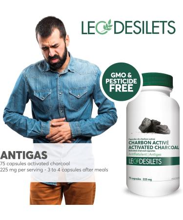 Leo Desilets Activated Charcoal | 225mg of Activated Charcoal per Capsule | Helps Relieve Bloating and Gas Pains | GMO & Pesticide Free | 75 Capsules - Buy Online on GoSupps.com